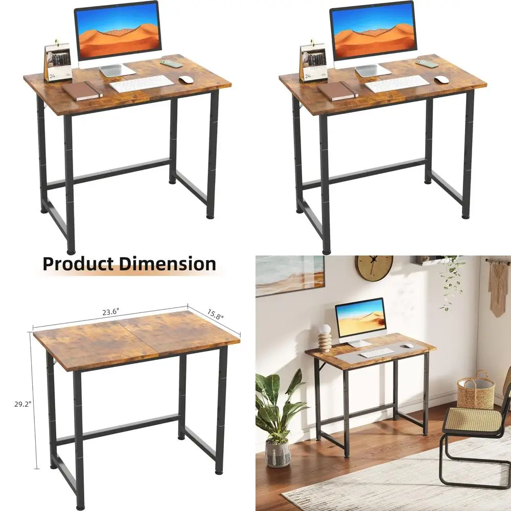 Compact 24 Desk for Tight Spaces: Rustic Brown Mini Desk with Mousepad for Home, Office, Study, Kids