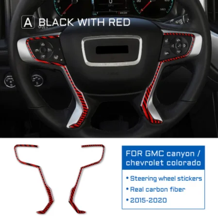 

2PCS Car Steering Wheel Button Frame Cover Set Real 3D Carbon Fiber Sticker for Chevrolet Colorado 2015-2020 Model A