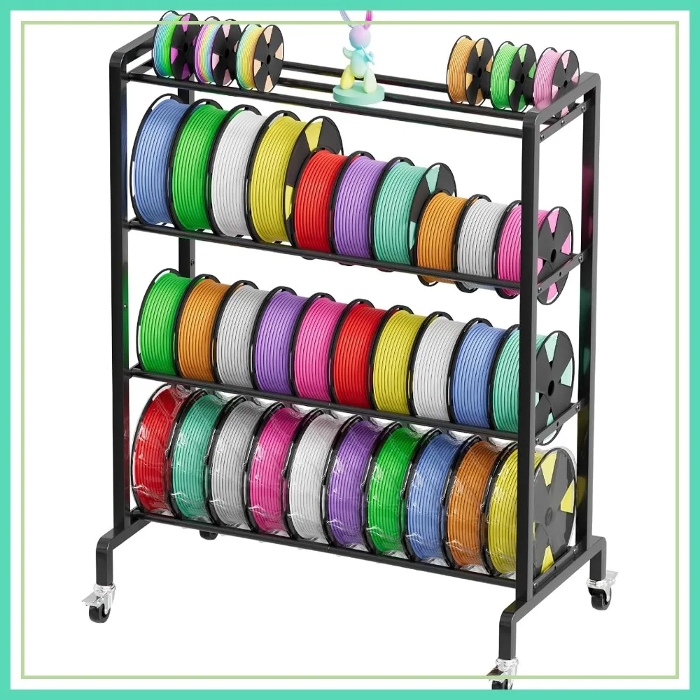 Heavy Duty 3D Printer Filament Storage Rack with Wheels, 4-Tier Metal Filament Holder Rolling Cart for 50 Spools