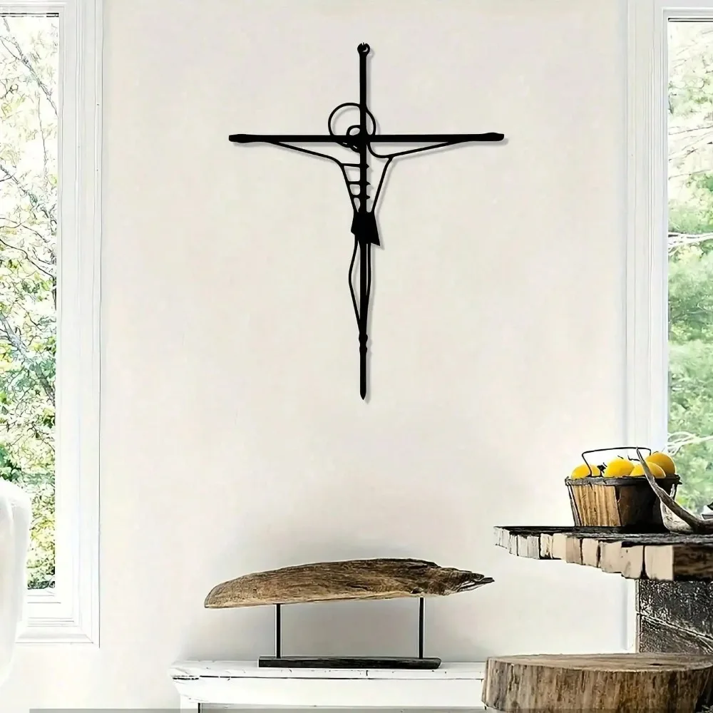 CIFBUY Iron Wall Art Vintage Crucifix Jesus Christ Cross Decor Christian Home Gift Minimalist Rustic Accent Interior