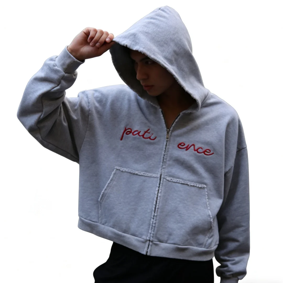 Retro Embroidered Zipper Hooded Sweatshirt Long Sleeve Pullover Street Style Vintage Aesthetic Casual Daily Wear Cozy Jacket