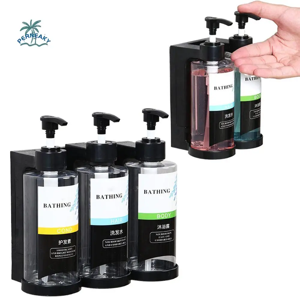 

Wall Mounted Manual Soap Dispensers No Punching Clear Bath Lotion Container Large Capacity Lock Hand Sanitizer Jar Shampoo