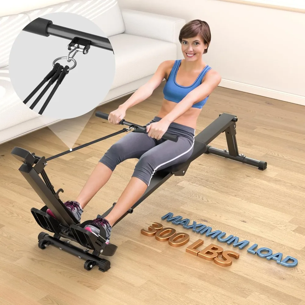 Rowing Machine for Home Use, Rowing Machine Foldable Rower Machine with LCD Monitor Supports 300LBS, Hyper-Quiet & Smooth