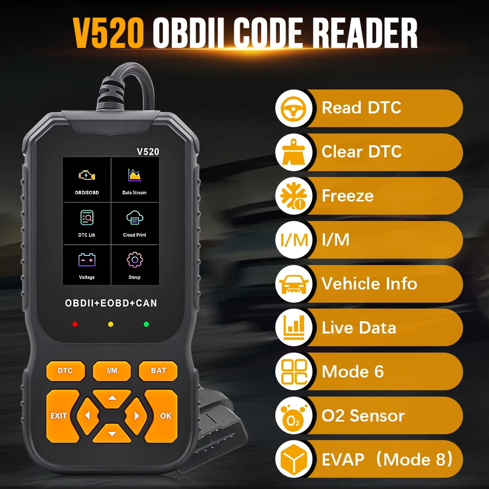 

Диагностический сканер V520 OBD2, автоматическая проверка кода неисправности двигателя, автомобильный тестер батареи, инструмент передачи данных в реальном времени от 9 В до 16 В, универсальный