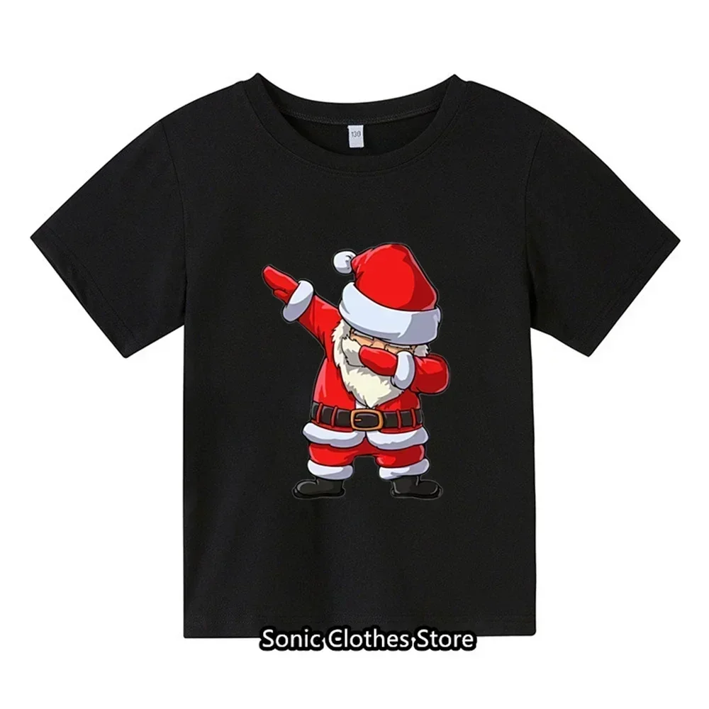 Summer New Children\'s Santa Claus Cartoon T-shirt Cartoon 3-14 Year Old Boys and Girls Printed T-shirt