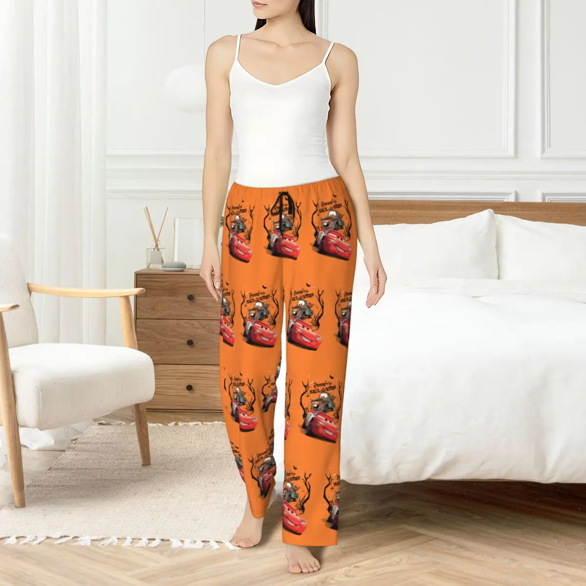 

Custom Womens Lightning McQueen Pajama Pants Print Cars Toons Sleep Sleepwear Bottoms with Pockets