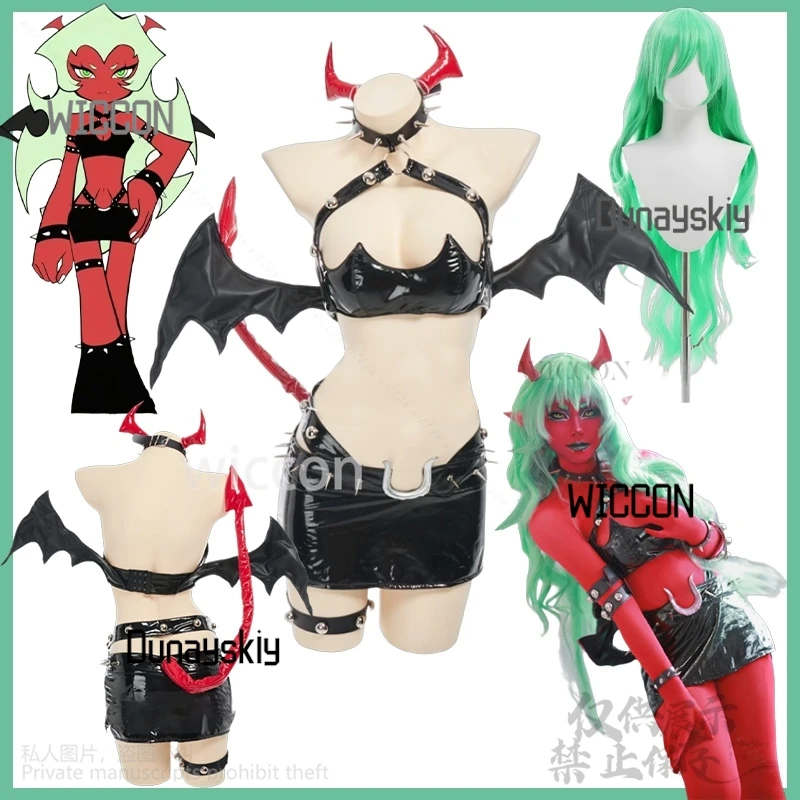 

Anime PANTY & STOCKING With GARTERBELT Cosplay Scanty Costume Nightclub Queen Patent Leather Demon Sexy PU Tight Suit Halloween