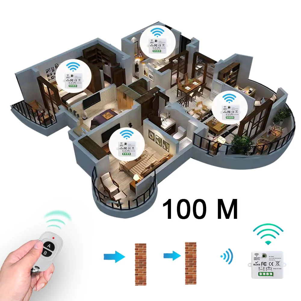 433MHz Wireless RF Remote Control Switch AC 110V 220V Relay Mini Receiver Remote ON OFF Transmitter for Led Light Bulb Fan