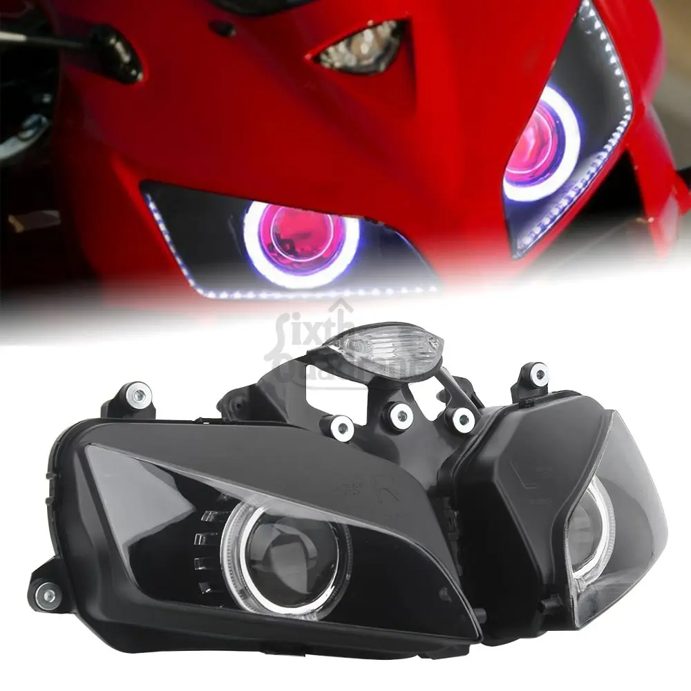 For Honda CBR600RR 2003 2004 2005 2006 Angel Devil Eyes Motorcycle Fully Assembled LED Headlight High/Low Beam Head Lamp