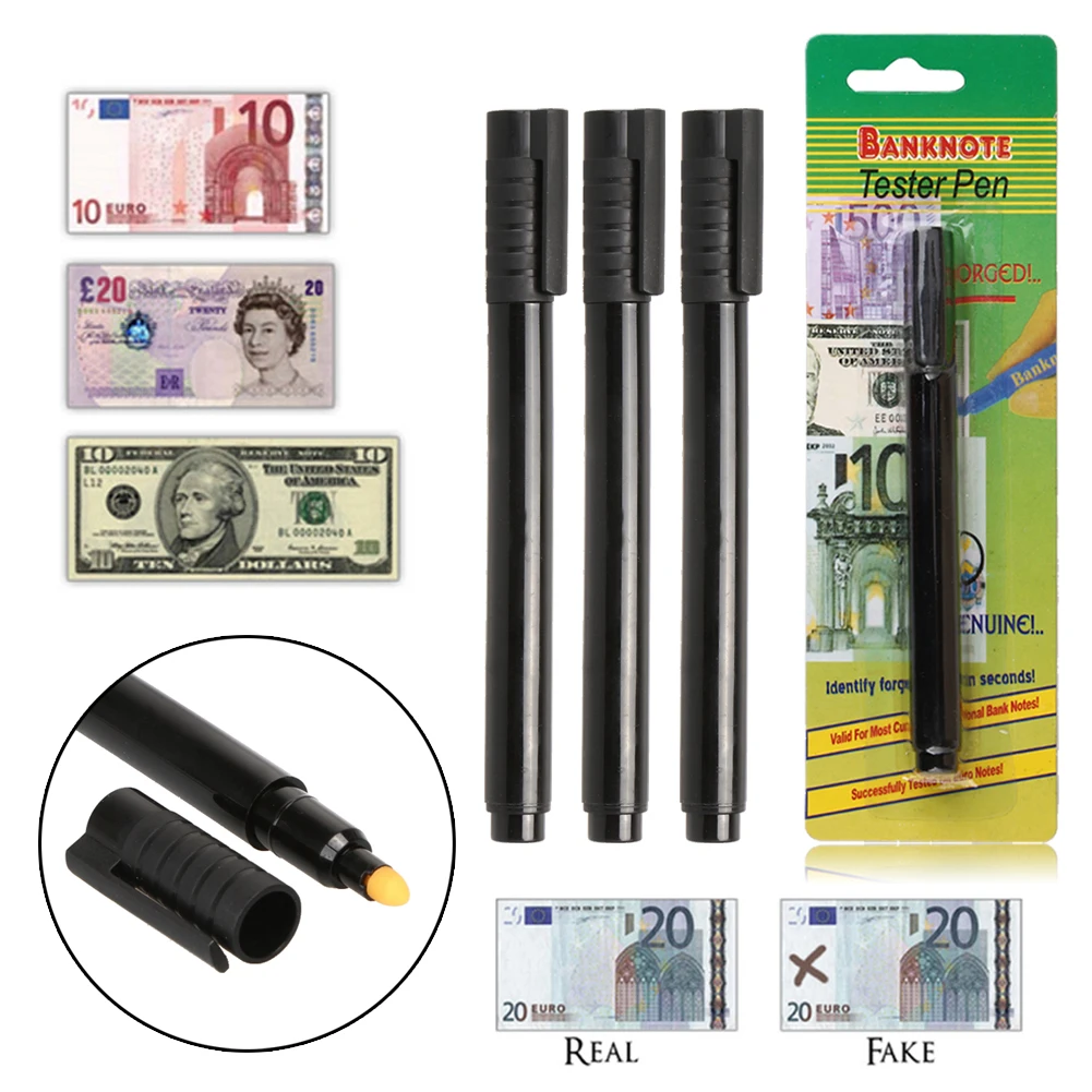 Money Detector Pen Counterfeit Pens Marker Fake Banknote Tester Counter Currency Cash Tester Dollar Euro Money Test Detector Pen