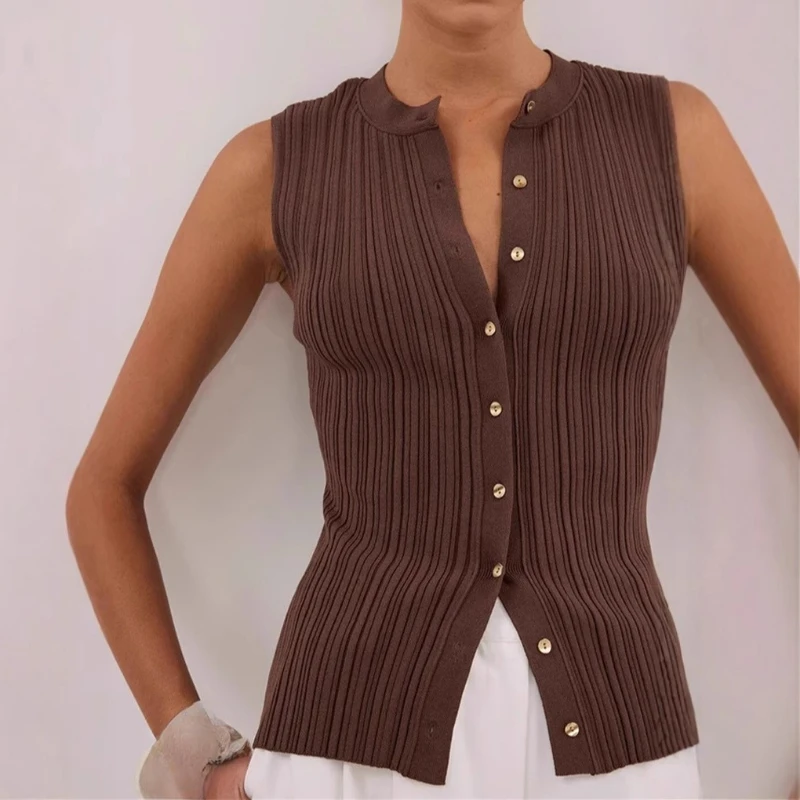 Summer Knitwear Ribbed Cardigan Top Female Sleeveless Solid Fashion Patchwork Y2k Cropped Top Women's Knit Cardigan Coat