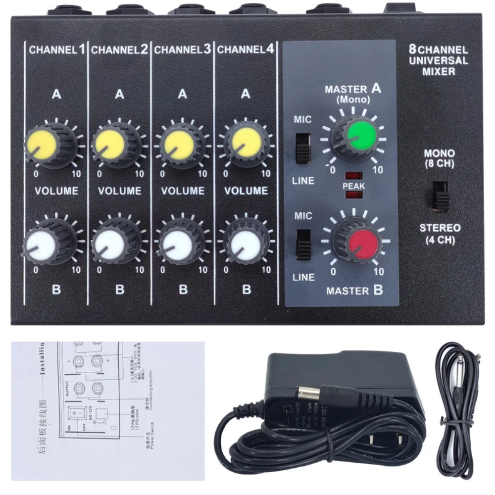 

Studio Mixer AM-228 DJ Equipment Ultra Compact Audio Sound Mixer 8 Channels Mixing Console Low Noise Metal 6.35mm Interface