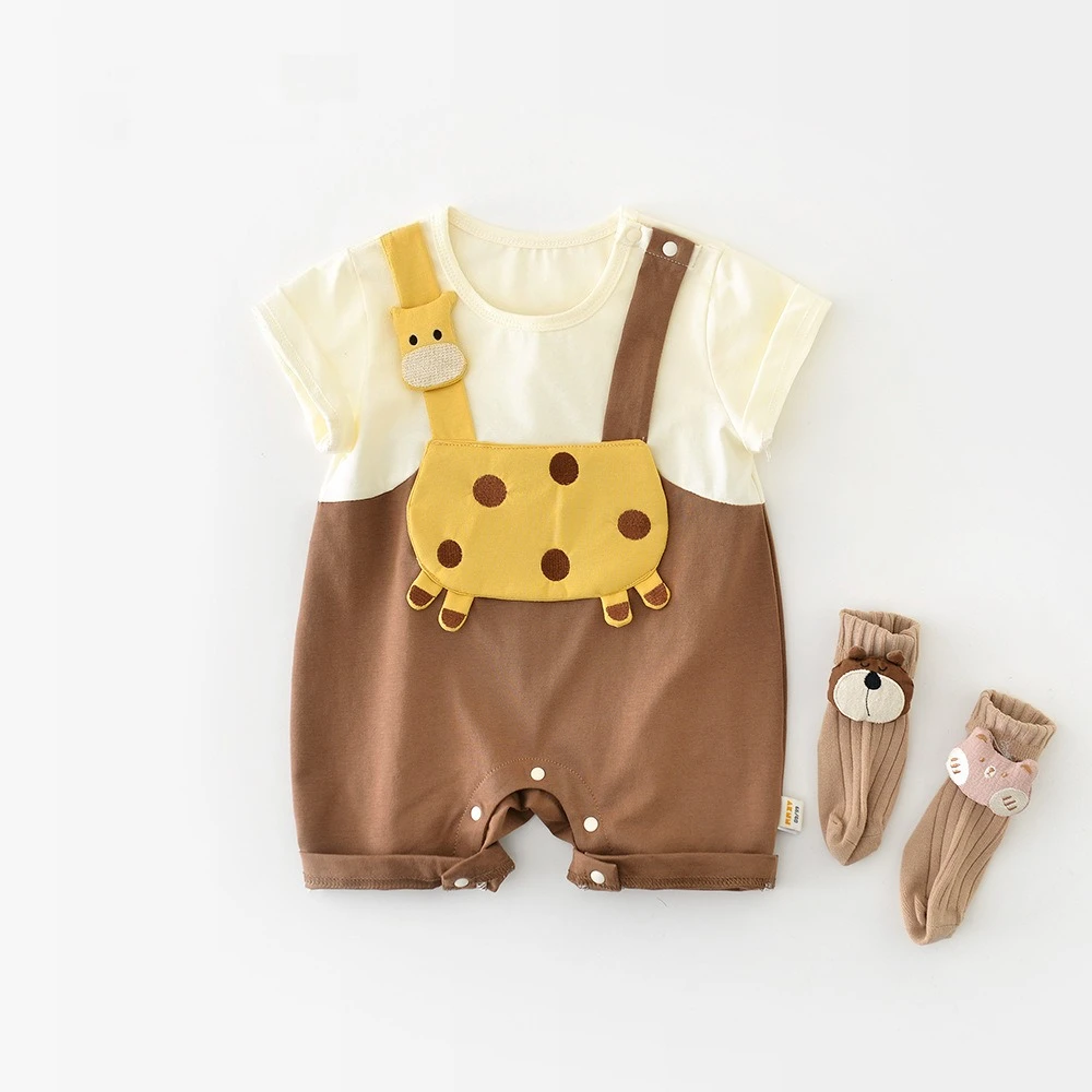 ZOETOPKID Newborn Baby Bodysuit Summer Short Sleeve Romper Cute Giraffe Pattern Bodysuit Boys Soft Comfortable Jumpsuit