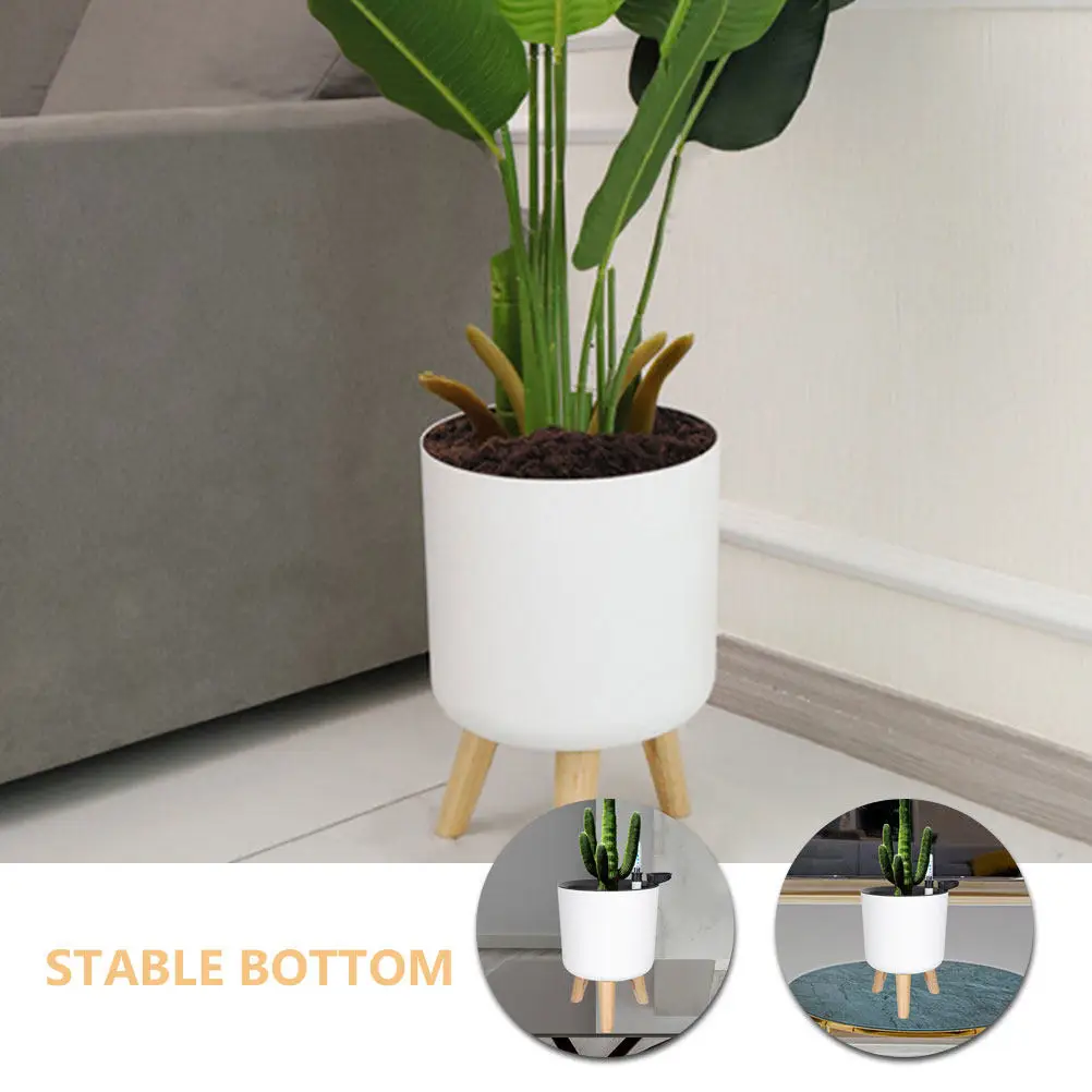 Self Watering Planter White Plastic Flower Pot with Elevated Stand Water Level Indicator Indoor Modern Plant Pot