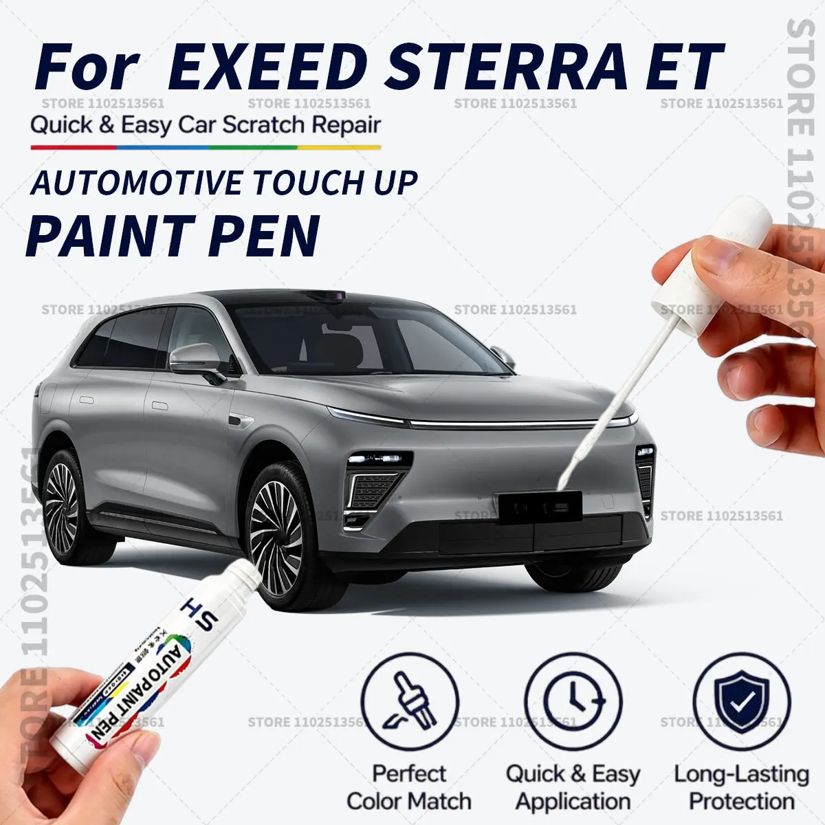 Quick Dry Car Touch Up Paint Pen Auto Scratch Repair Brush for Paint Chips Scratches and Scuffs For Chery EXEED STERRA ET White