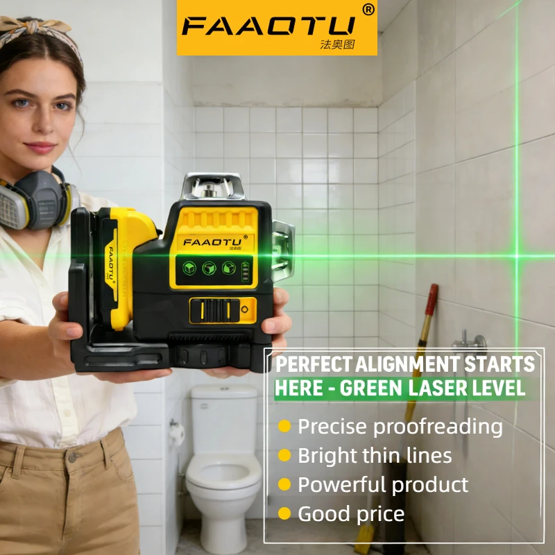 

Лазерный уровень FAAOTU 089LG, 12 линий, 3 плоскости, 360 градусов, вертикальный, 12В, литиевая батарея, зеленый луч, для улицы