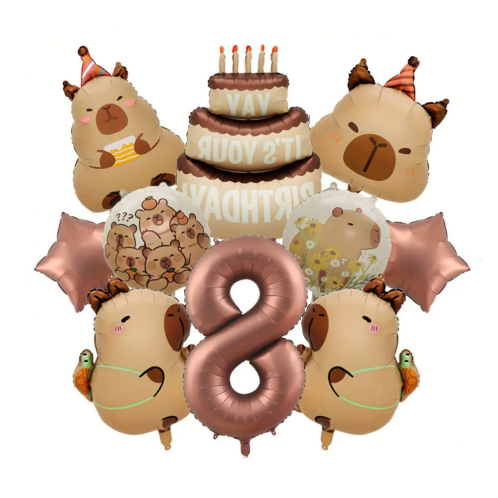 1 Set Cartoon-Tier Capybara-Thema Geburtstagstorten-Ballon-Banner Kinderparty-Dekorationen Zahlen-Folienballon Babyparty-Geschenke
