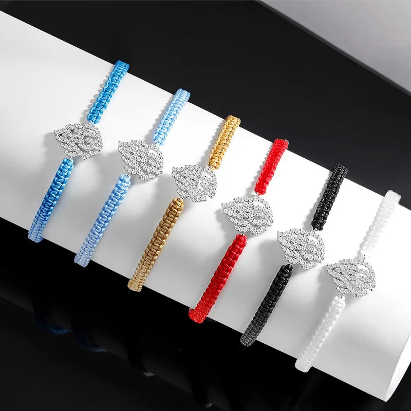 EWYA All Moissanite Flame Shape Braided-rope Adjustable Bracelets for Women Man S925 Silver Dainty Hand Chain Fine Jewelry Gift