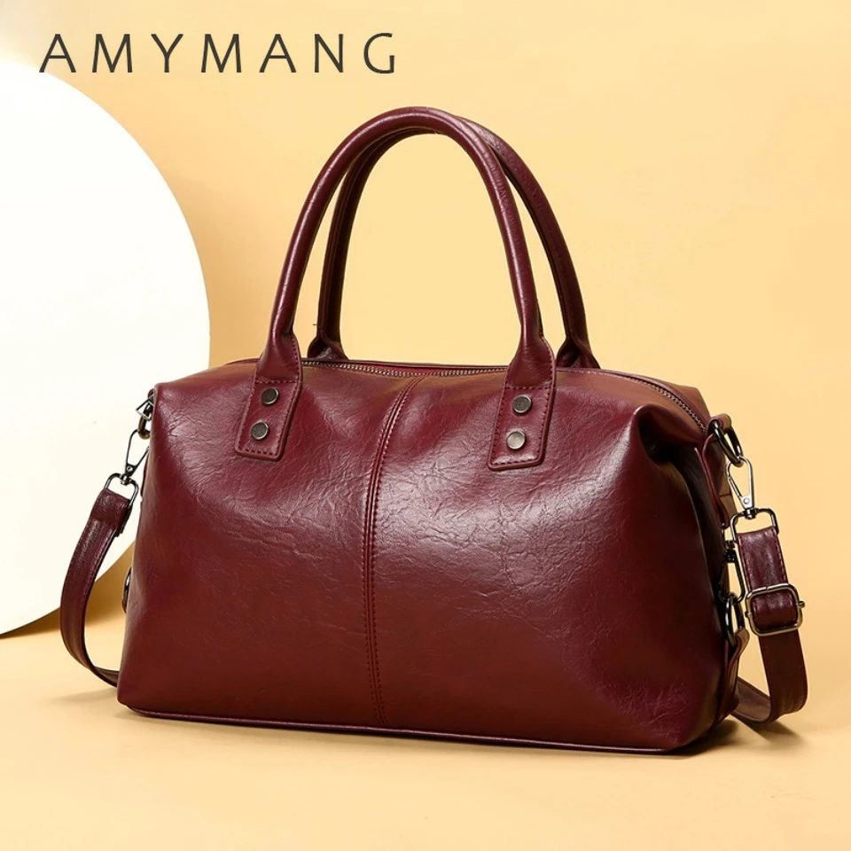 

Women's Vintage Oil Wax Leather Boston Bag Shoulder Crossbody Handbag Casual Tote Bags for Commute Travel Daily Use Durable Sac