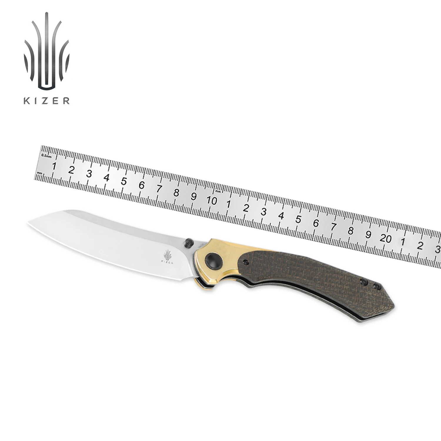 

Kizer Pocket Knife Clairvoyant V4626C1 2023 New Brass+Micarta Handle with 154CM Steel Blade Folding Knife