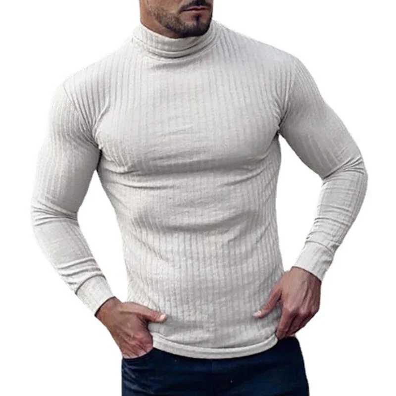 Spring Autumn Classic Black Ribbed Knit Roll Neck Jumper Mens New Fashion Slim Fit Thin Turtleneck Pullover Knitwear Sweaters