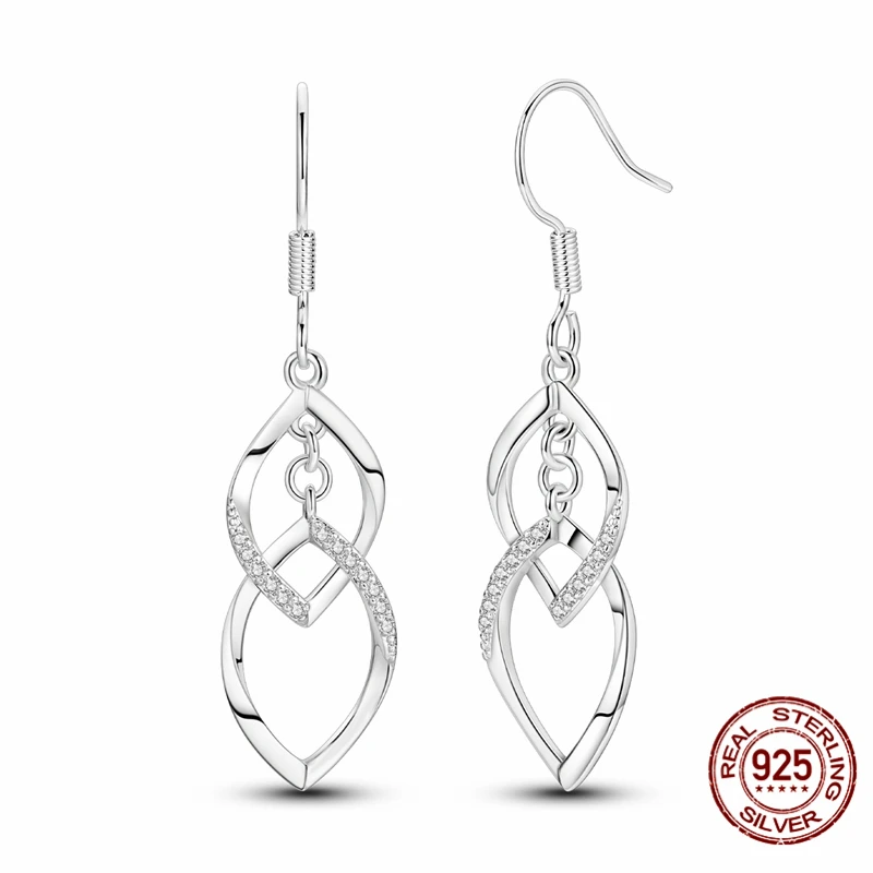 

925 Sterling Silver Hoop Rhombus-shaped Rotating Stone-set Ear Hook Earrings for Women Pretty Wedding Holiday Jewelry Gifts