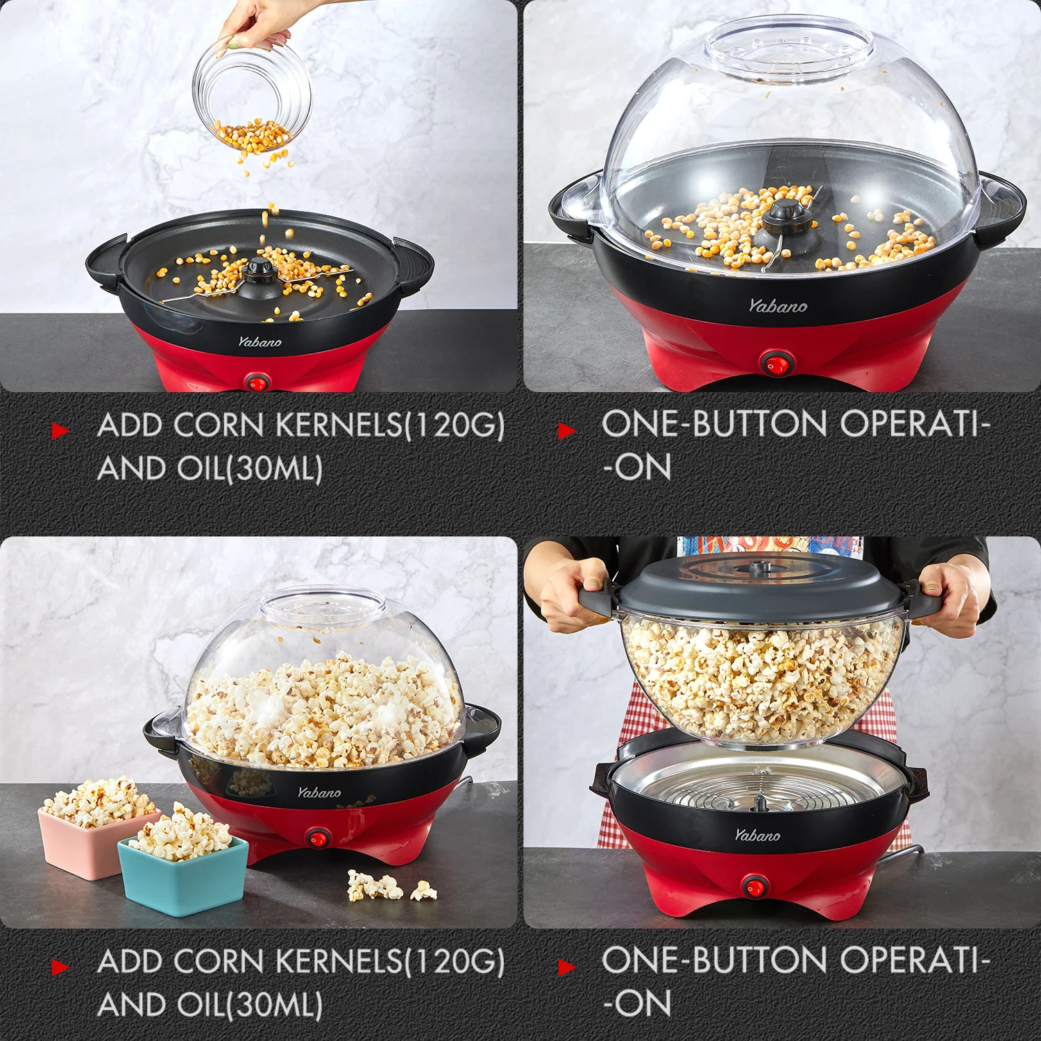 Macchina per Popcorn, macchina per Popcorn da 6 quarti, piastra antiaderente, agitazione elettrica con tecnologia a calore rapido, maniglie Cool Touch