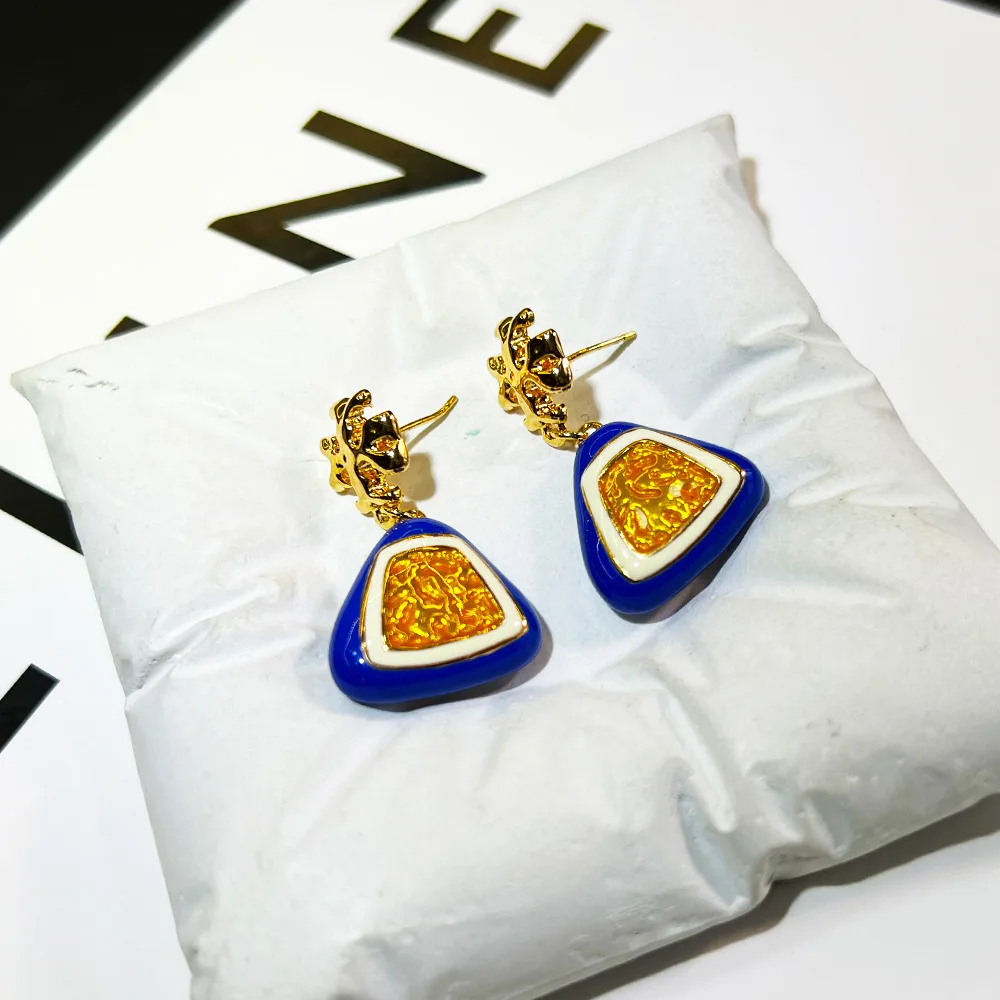 DIY accessories New vintage fashion hand-painted enamel color glaze copper plated real gold niche S925 silver needle simple pers