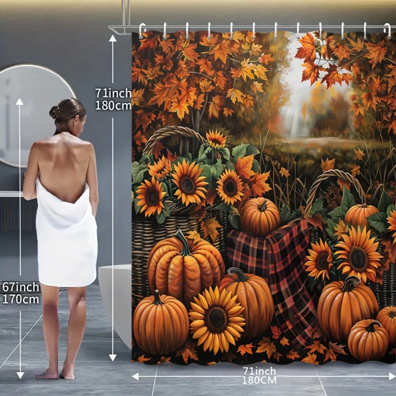 1/4pcs Autumn Pumpkin and Joy Printed , Decorative Bathroom Set Including Waterproof Shower Curtain, Non-slip