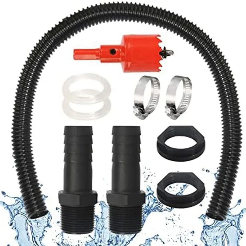 AEE8-Rain Butt Connection Set 2 Water Butt Through 1 Inch 100 Cm Connection Hose 25 Mm And Hole Opener,For Rainwater Barrels