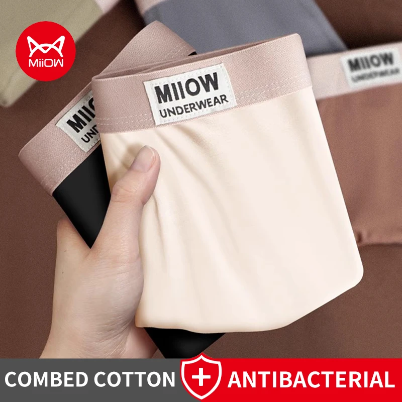 

MiiOW, 3 шт., хлопковое мужское нижнее белье, антибактериальные дышащие мужские трусы с промежностью, мягкие мужские трусы-боксеры, плавки