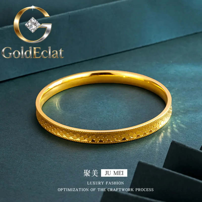

GoldEclat Luxury 24K 9999 Pure Gold real gold Long Scale Lady Bracelet Sparkling Thickened Long Scale Bracelet