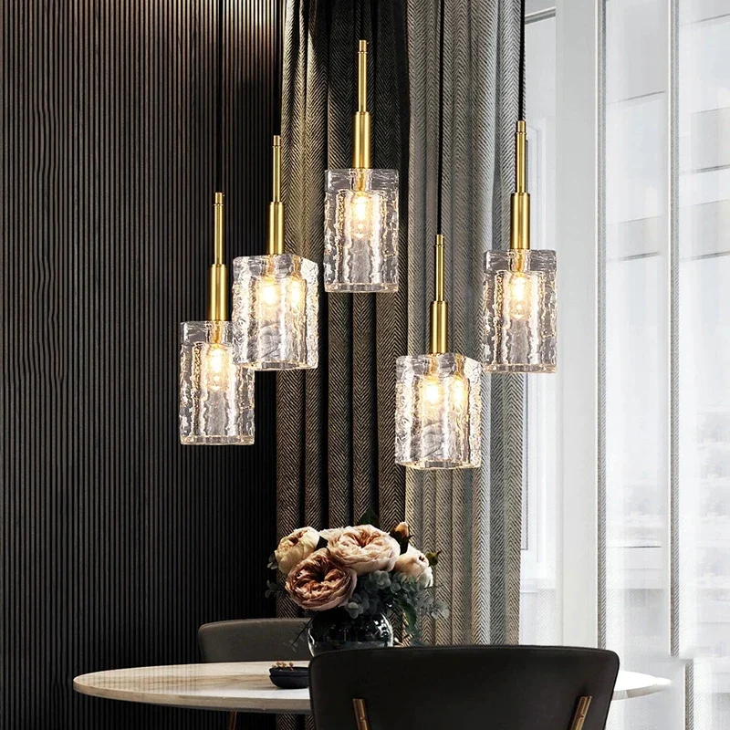 

Modern Copper Gold Chandelier Simple For Bedroom Bar Restaurant Light Luxury Crystal Single Cup Long Line Small Chandelier