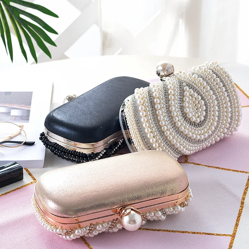 2025 Luxury pearls Bride Handbag Wallet Luxury Wedding Rhinestone Crystal Metal Chain Women's Party Chain Crossbody Bag