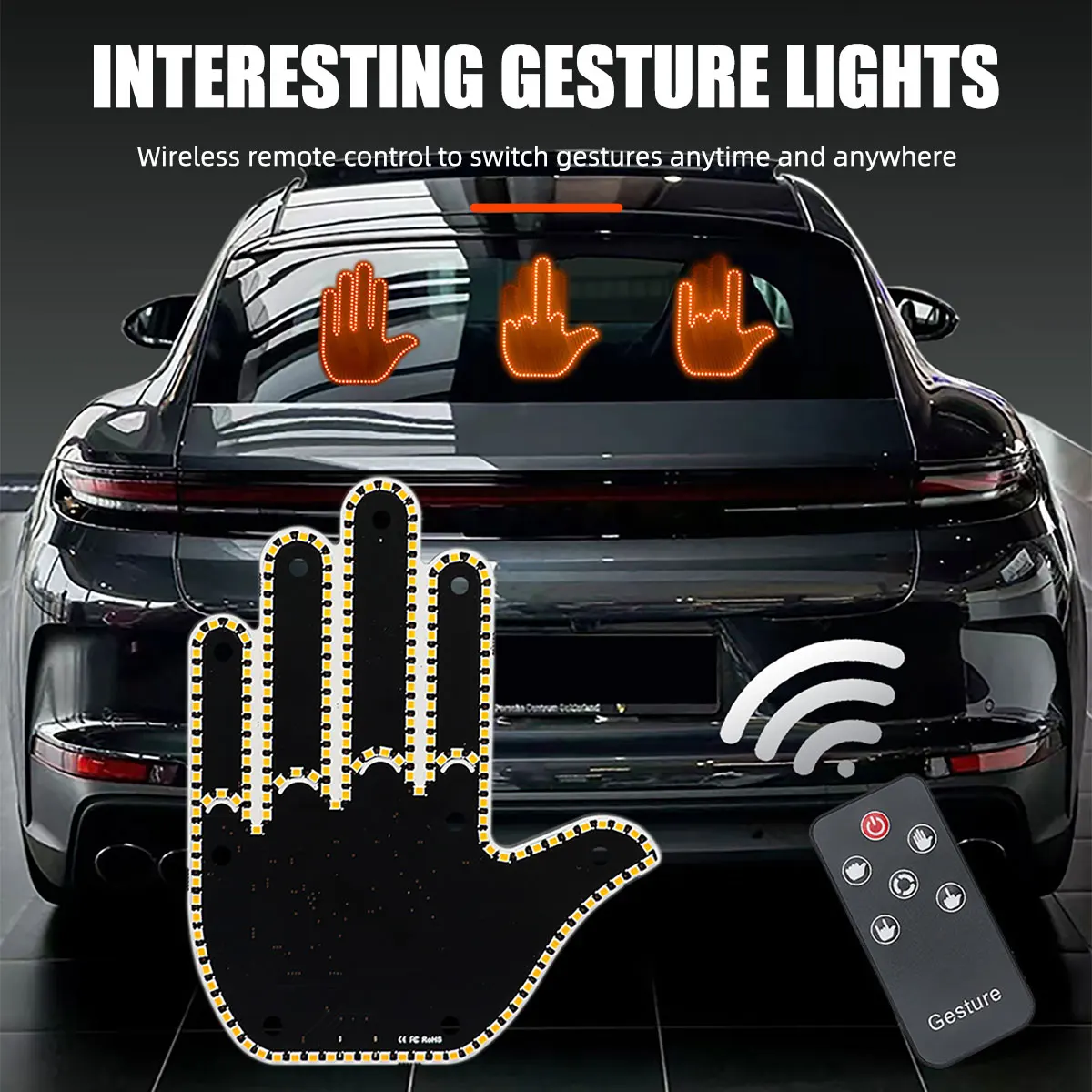 

Car Interior Light LED Illuminated Gesture Light Windshield Finger Light Warning Police Break Light with Remote Car Decorative
