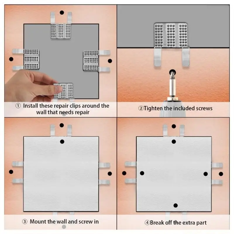 A2BE Rust Proof Stainless Steel Wall Repair Fasteners Reinforcement Anchors Clips with 20 Screws For 1/2 And 5/8 Inch