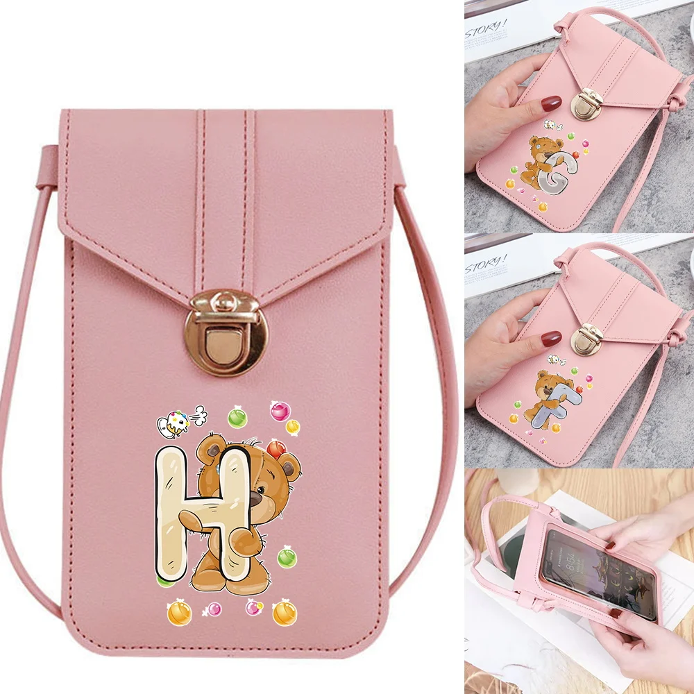 

Phone Bags Women Fashion Touch Screen Casual Crossbody Bag Handbag Bear Pattern Printing Series Shoulder Cell Phone Pack