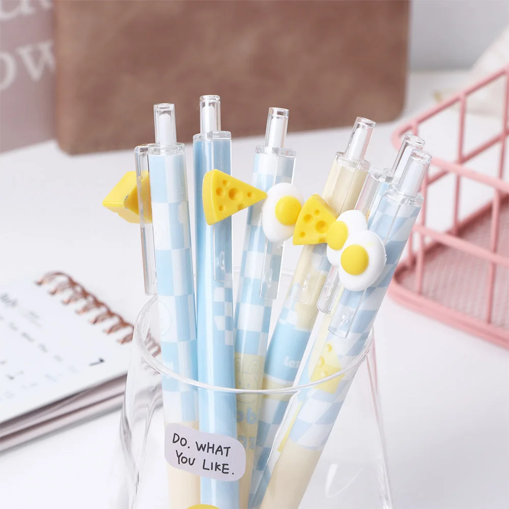 Kawaii الجبن البيض هلام القلم لطيف الكرتون التجفيف السريع 0.5 مللي متر الأسود الحبر الصحافة هلام القلم الكتابة أقلام مدرسة مكتب التموين القرطاسية