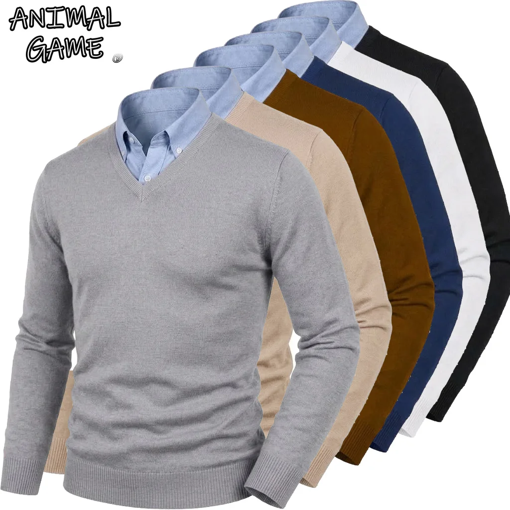 Autumn Men's V-Neck Pullover Sweater Slim Fit Long Sleeve Knitwear Casual Business Knitted Coats for Fall Winter Classic Tops
