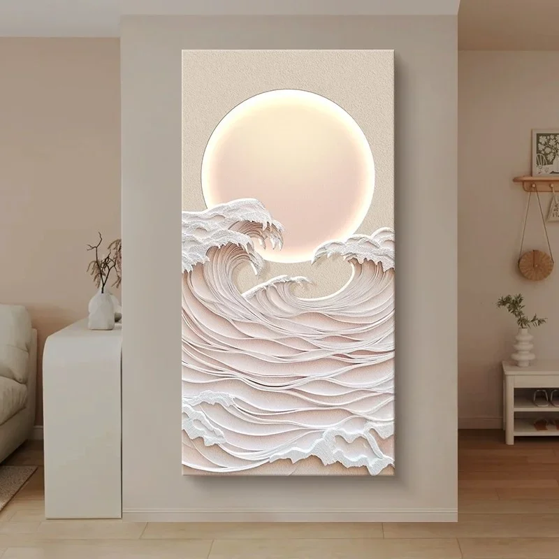 Cream-style Entrance Hall 2025 New Three-dimensional Sandstone Led Light Painting, Modern And Simple Corridor Hanging Painting