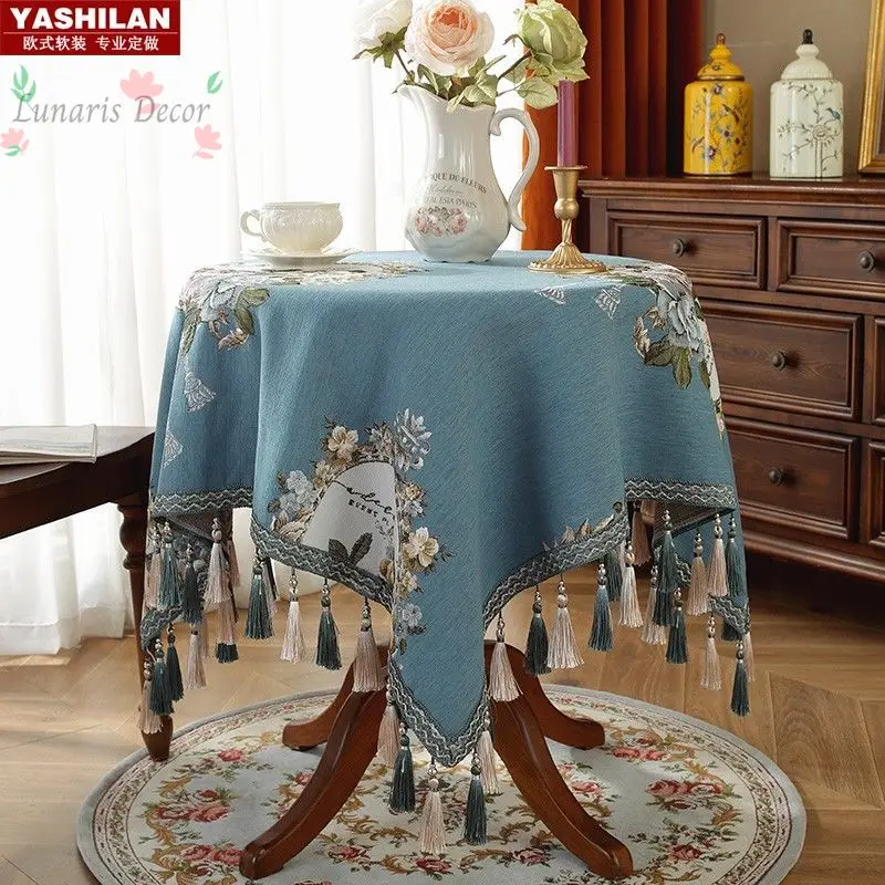 European style round tablecloth, available in various sizes for round and rectangular dining tables