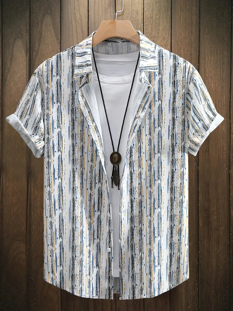 เสื้อเชิ้ตผู้ชายไซส์ใหญ่ แขนสั้น ปกเชิ้ต ติดกระดุม สไตล์ฮาวาย สำหรับฤดูร้อน ใส่ไปเที่ยวทะเล ปี 2025