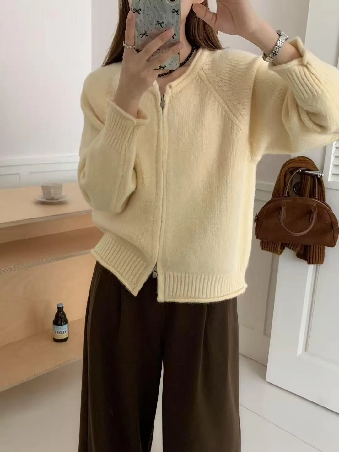 

Большой размер, ленивый корейский вязаный открытый кардиган на молнии, женский новый высококачественный утягивающий свитер, свободный топ на осень-зиму