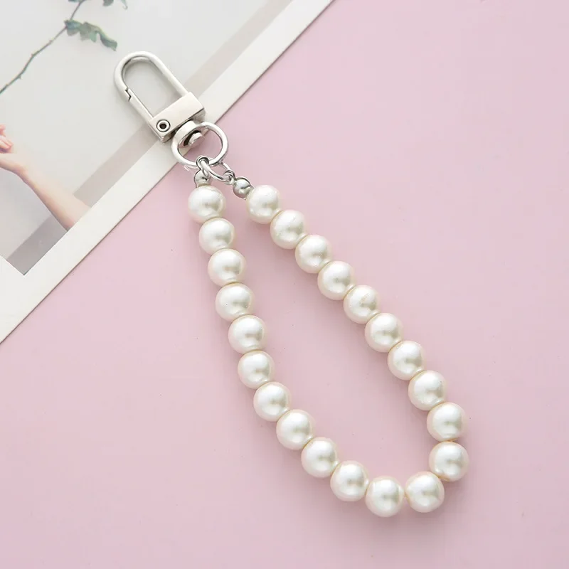 Retro Pearl Keychains For Women Keyring Car Bag Backpack Decor Charm Simple Wristlet Phone Bead Key Chain Cute DIY Pendant Decor