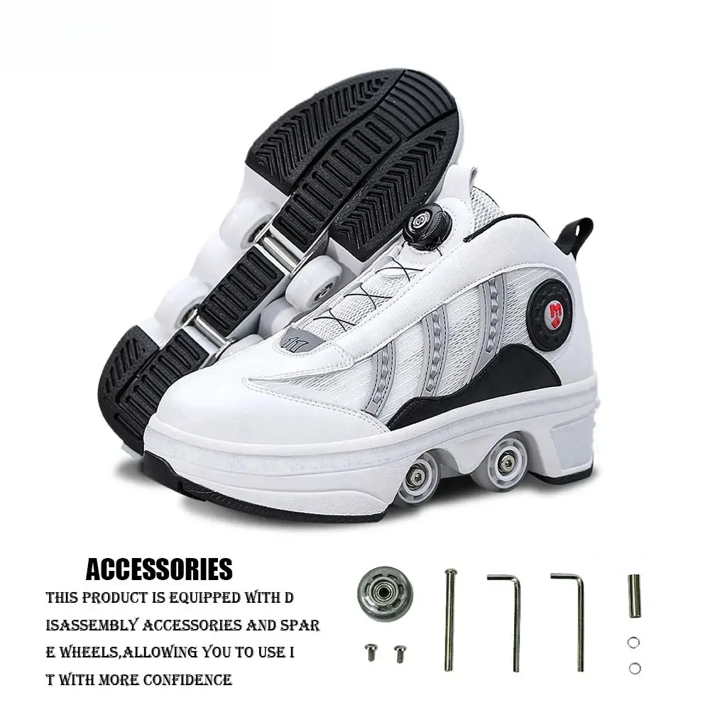Patines de ruedas unisex de 4 ruedas, zapatillas altas retráctiles automáticas para mujer con ruedas, zapatos deportivos de patinaje de doble propósito para niñas