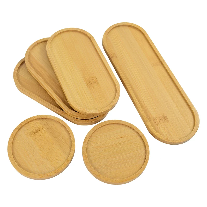 Bamboo Tray Round Square Plant Flower Pots Wooden Holder Candles Tray Coffee Cup Mat Home Kitchen Decoration