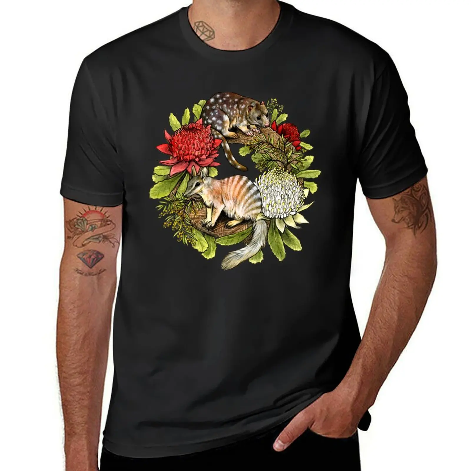 Quoll and Numbat Australian Christmas Wreath T-Shirt blacks customs design your own vintage plus sizes mens plain t shirts