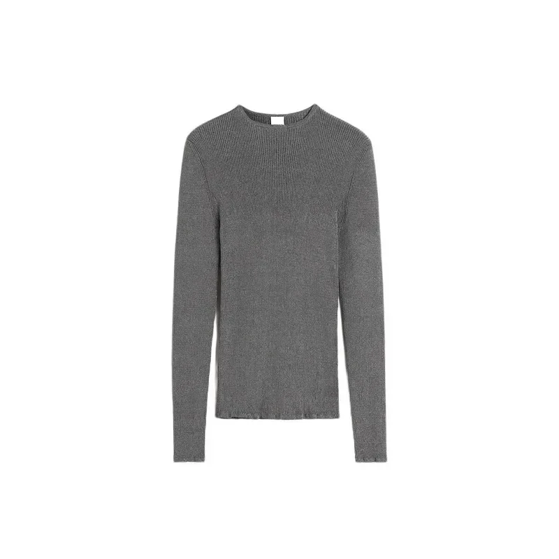 TT @ LUXURY-Knitted Shirt for Women, Metal Ribbed, Round Neck, Slim Fit, Casual, Knitted Top, Nordic, Autumn, Winter, 2024