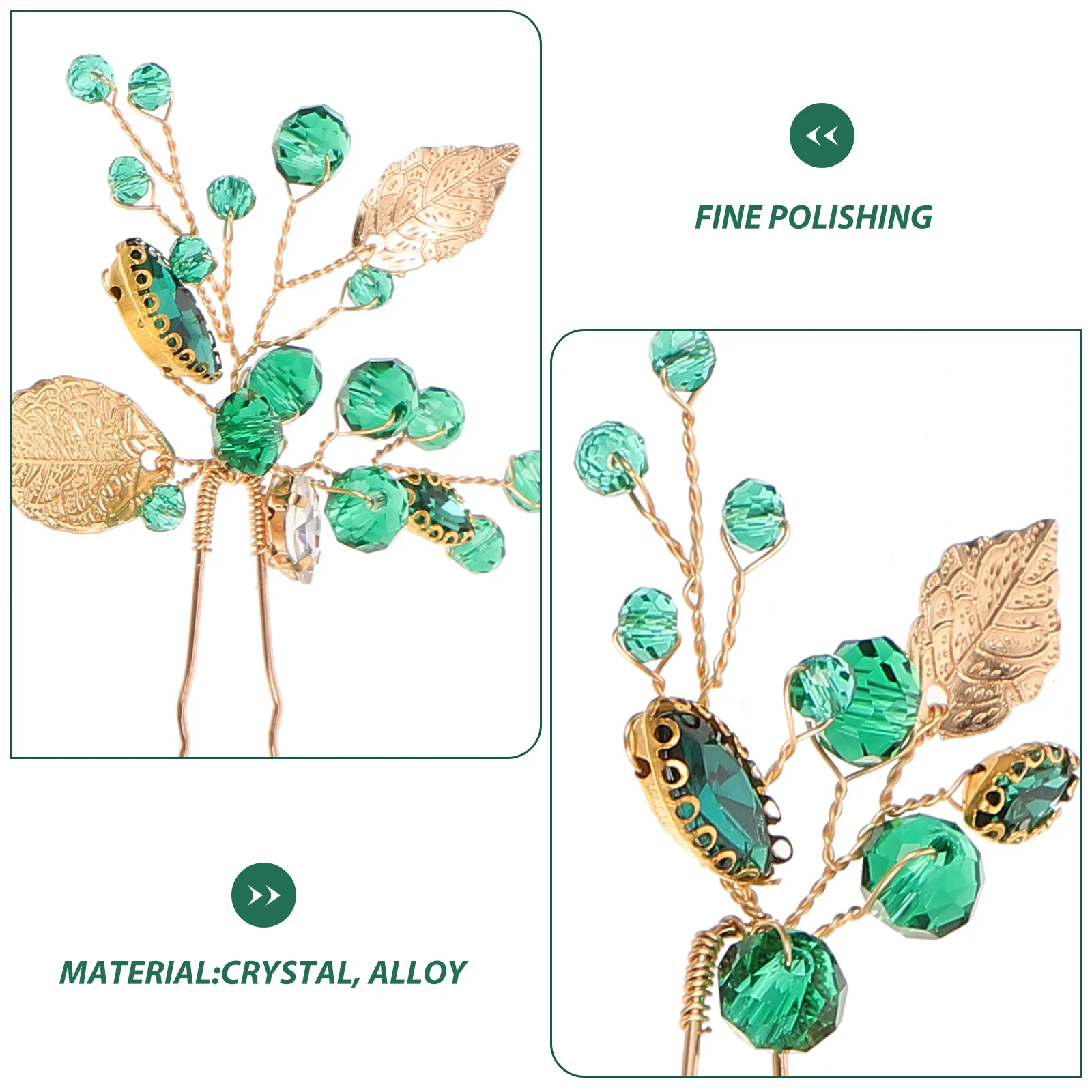 

3pcs Green Leaf Hairpin Bridal Accessories Women Rhinestone Sticks Wedding Party Prom Hairpins Bridesmaid Accessories