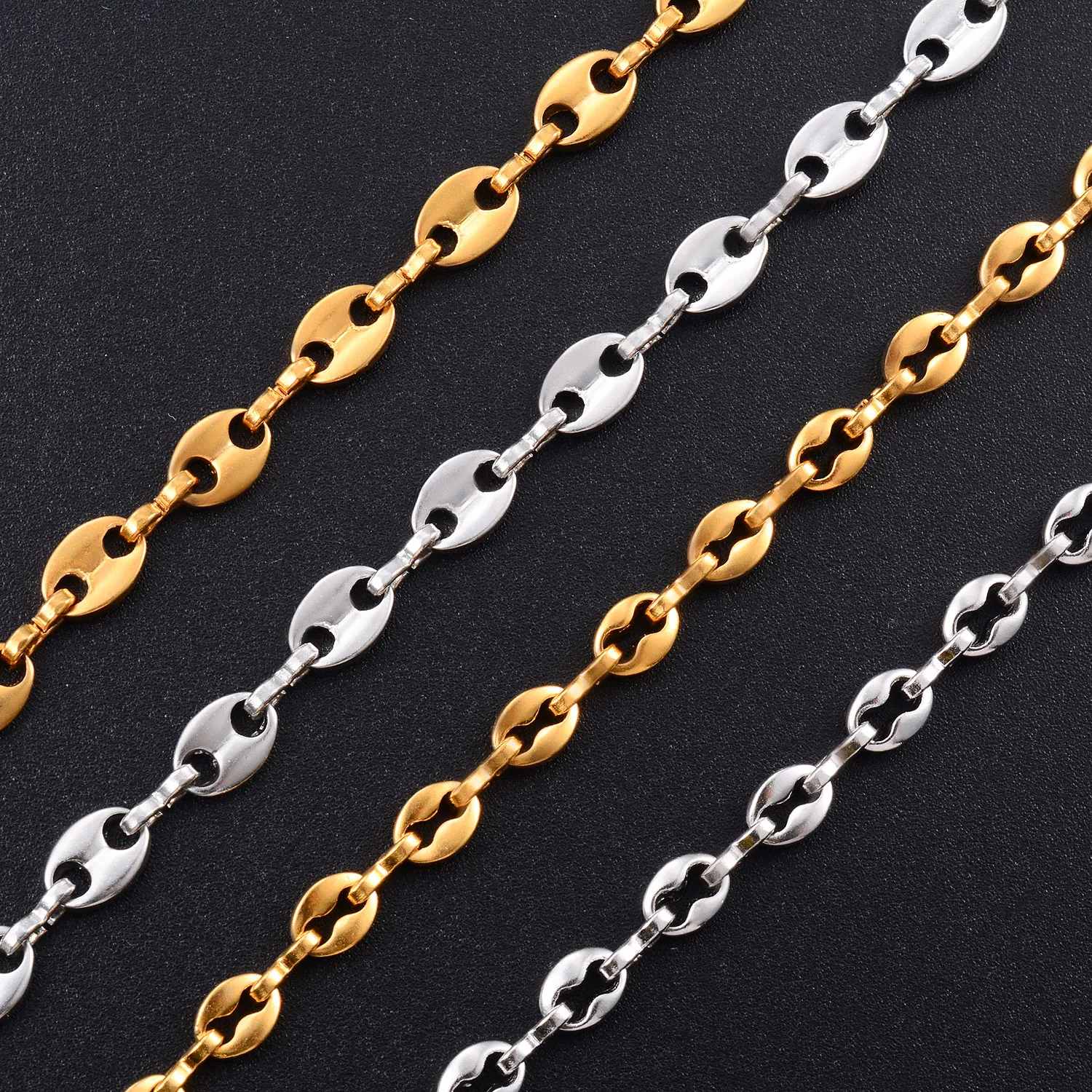 Trendige Schweinsnase-Halskette aus Edelstahl, Kaffeebohnen-Ketten, Unisex-Armbänder im klassischen Stil, Schmuck Großhandel – Detail 4
